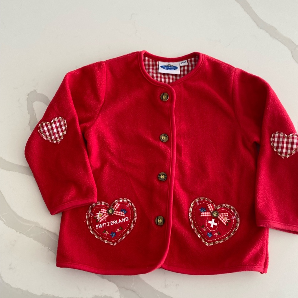 Edelweiss Switzerland red heart embroidered sweater coat
